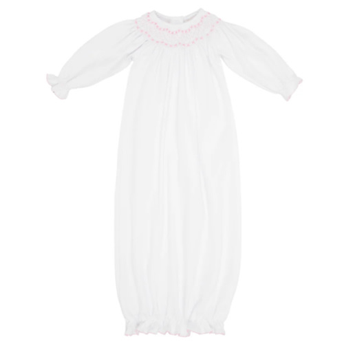 Sweetly Smocked Greeting Gown - Worth Avenue White with Palm Beach Pink