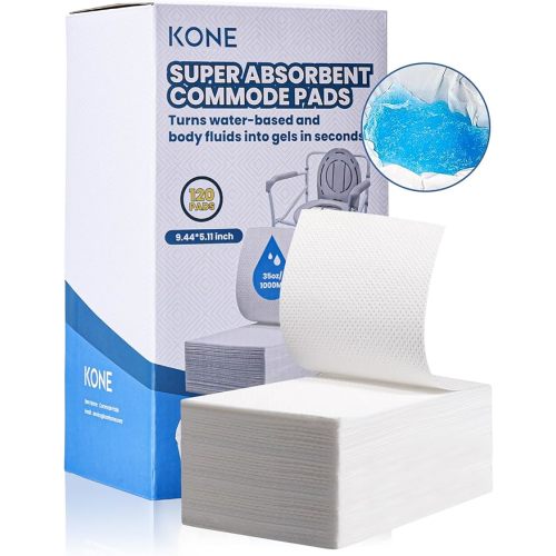 KONE 120 Count Super Absorbent Commode Pads, Disposable Toilet Pads for Adults Toilet Chair, Portable Potty, Commode Liners, Make Caregiving Easier - 120 Pads