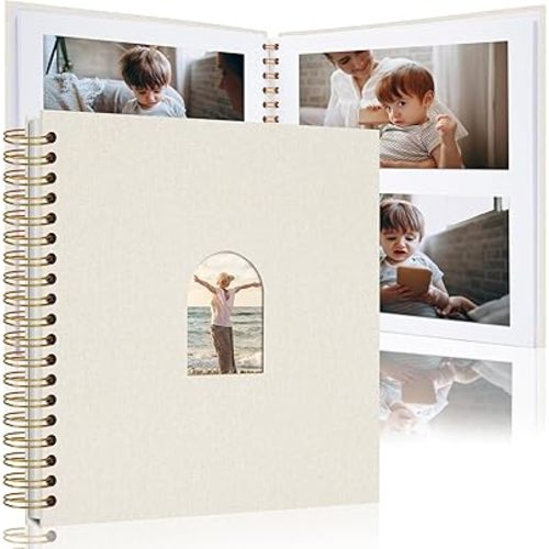 Vienrose 8X8 Inch DIY Scrapbook Album Linen Arch Window Photo Album 40 Blank Pages Scrap Book Photo Albums for Wedding Baby Shower, Beige