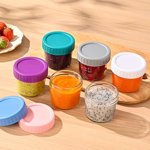 DEHOV 6-Piece Glass Baby Food Containers with Lids,4 OZ Small Glass Freezer Safe Baby Food Storage Jars,Leak Proof Baby Food Grade Puree Containers