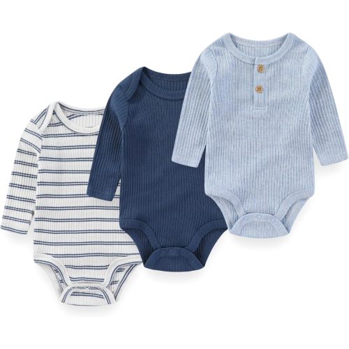 BIGBIGKISS Baby Long Sleeve Bodysuits 3-Pack - Blue - 9-12 M