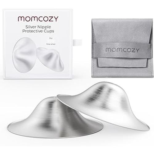 Momcozy 999 Silver Nursing Cups, Hole-Free Design, 999 Silver Nipple Shields, Breastfeeding Essentials, Silver Nipple Shields for Breastfeeding Newborns, Metal Nipple Shields, Regular Size