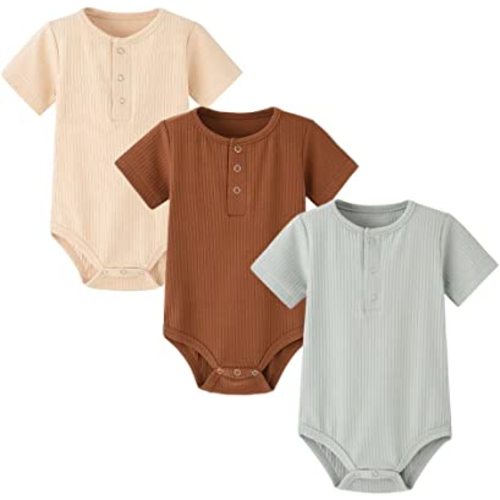 Baby Boy Ribbed Bodysuit Short Sleeve Solid Romper Newborn Jumpsuit One Piece Baby Boy's Clothes/Outfits 0-18 Months
