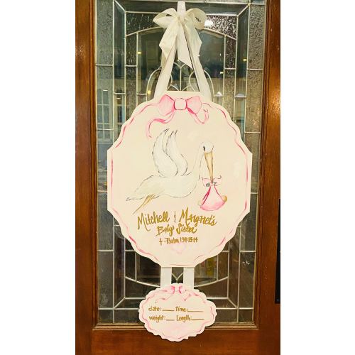 Baby stork or cross twins door hanger