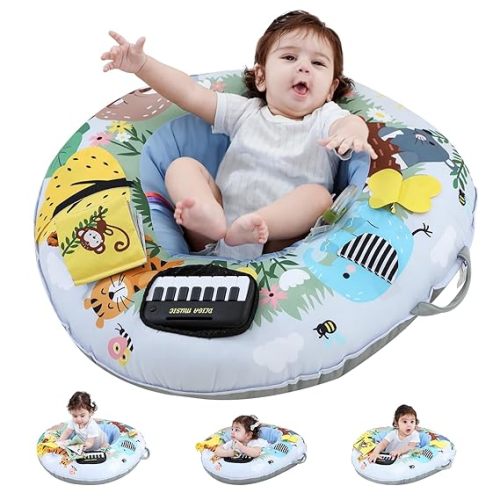 Lovvie & Joy 3-in-1 Baby Seat & Tummy Time & Play Activity Center Ring,Soft Infant Seats for Sitting Up Chair 0-12 Months Babies with Toys for Early Sensory Exploration and Motor Skill Development