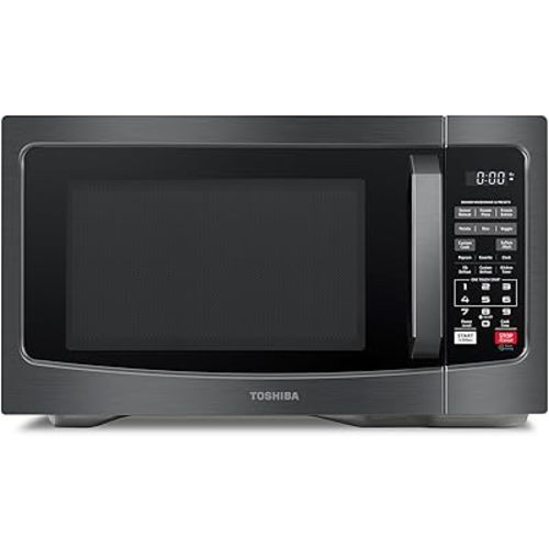 TOSHIBA EM131A5C-BS Countertop Microwave Ovens 1.2 Cu Ft, 12.4" Removable Turntable Smart Humidity Sensor 12 Auto Menus Mute Function ECO Mode Easy Clean Interior Black Color 1000W
