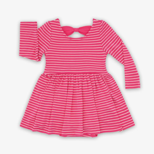 Little Sleepies ™ | Pink Punch Stripes Bow Back Skater Dress With Bodysuit