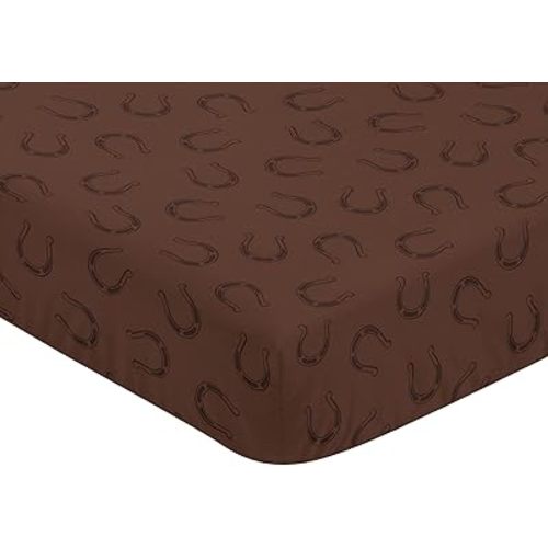 Sweet Jojo Designs Chocolate Brown Boy Baby Fitted Crib Sheet for Infant Newborn Nursery Toddler Bed Room Standard Mattress - Horseshoe Print for Western Cowboy Wild West Southern Charm South Country
