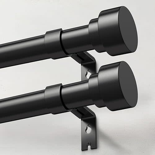2 Pack Heavy Duty Curtain Rods for Windows 28 to 48 Inch, 1 Inch Black Adjustable Curtain Rod Set with Easy Installation and Modern Design (A1,Black,30-60",2Pack)