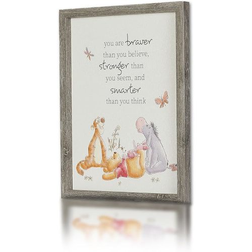 POP Creations Winnie the Pooh Framed Wall Art, 16"x20" Braver and Smarter Woodgrain Art, Inspiring Home and Office Disney Artwork for Walls
