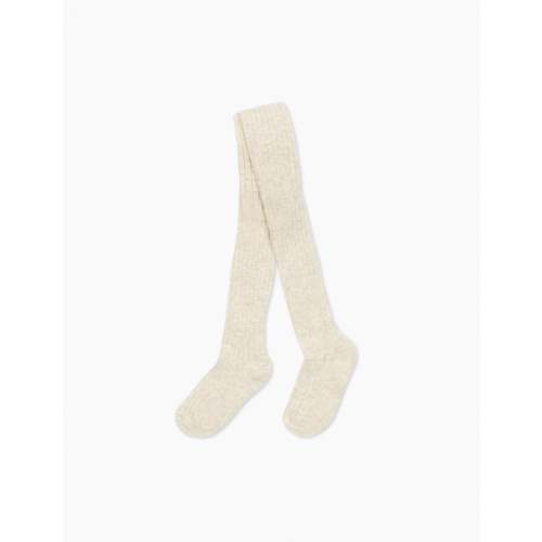 Cotton Rib Tights in Creme Melange