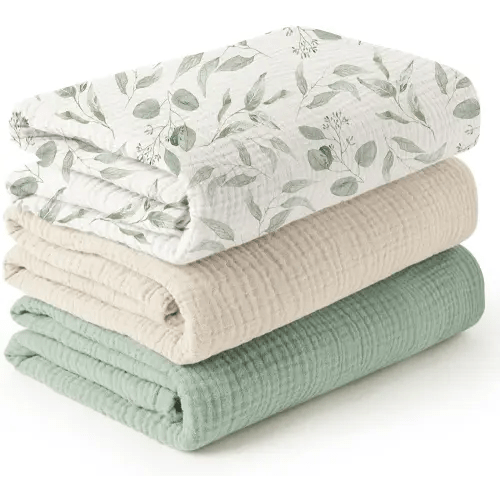 Konssy 3 Pack Muslin Swaddle Blankets for Unisex, Newborn Receiving Blanket, Large 47 x 47 inches, Soft Breathable Muslin Baby Swaddles for Boys & Girls