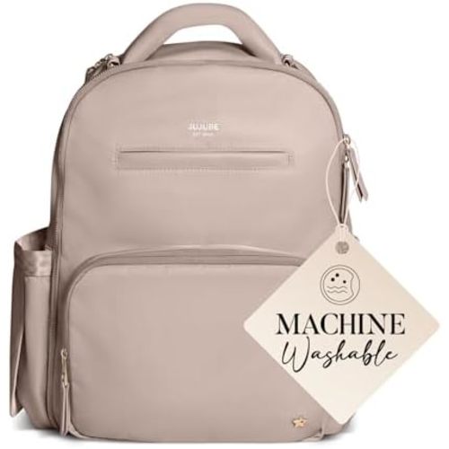 JuJuBe New Classic Diaper Bag Backpack with Portable Changing Pad, Stroller Straps, Large Travel Backpack for Boy or Girl, Carrying Baby Bottles, Wipes, Diapers, Pacifiers, Taupe
