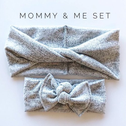 Super Soft Gray Sweater : (Mommy & Me set) adult- BOHO twist; child - flat bow headband