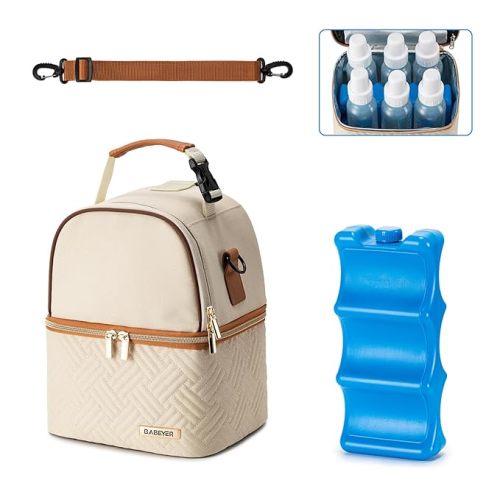 Breastmilk Cooler Bag with Ice Pack - Cream
