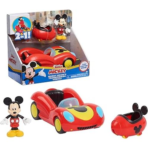 Disney Junior Mickey Mouse Funhouse Transforming Vehicle, Mickey Mouse, Red Toy Car, Preschool, Officially Licensed Kids Toys for Ages 3 Up by Just Play