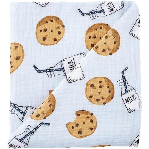 Mud Pie Muslin Swaddle, Milk and Cookies (Blue)