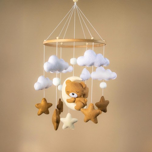 Teddy Bear Baby Mobile, Cloud Crib Mobile, Nursery Mobile Baby, Cot Neutral Mobile, Baby Nursery Decor, Baby Room Decor, Baby Mobile Neutral