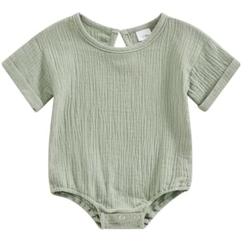 Merqwadd Baby Boy Girl Bubble Romper Infant Oversize Plain Crewneck T-Shirt Bodysuit Tops