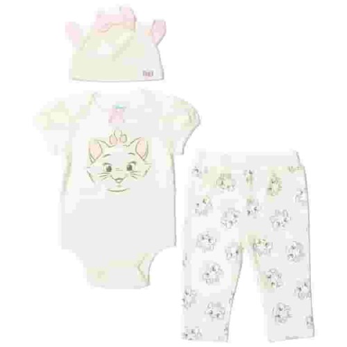 Disney Classics Marie Newborn Baby Boy or Girl Bodysuit Pants and Hat 3 Piece Outfit Set Newborn to Infant