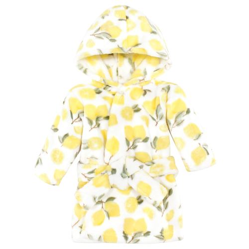 Hudson Baby Infant Girl Plush Animal Face Bathrobe, Lemon, 0-9 Months - Lemon - 0-9 Months