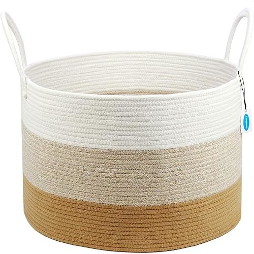Casaphoria Blanket Basket, Storage Basket, Laundry Basket, 20”*20”*13”, Laundry Hamper,Blanket Storage for Living Room (White & Gradient Brown