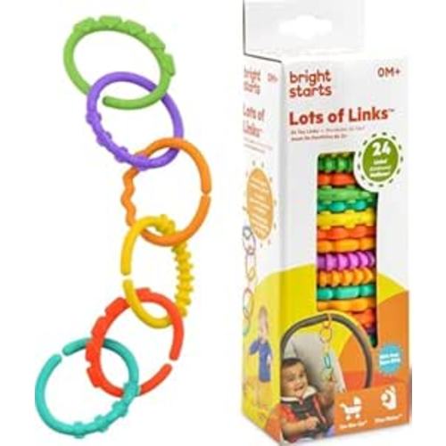 Bright Starts Lots of Links Rings Toys for Stroller or Carrier Seat, BPA-Free, Ages 0 Months Plus, Multicolor, 24 Count