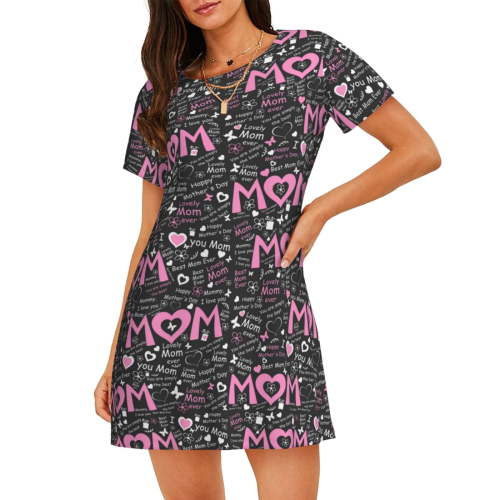 Hirioo Lovely Mom Ever for Women’s Nightdress Comfortable Short Sleeve Nightwear Casual Sleep Dress