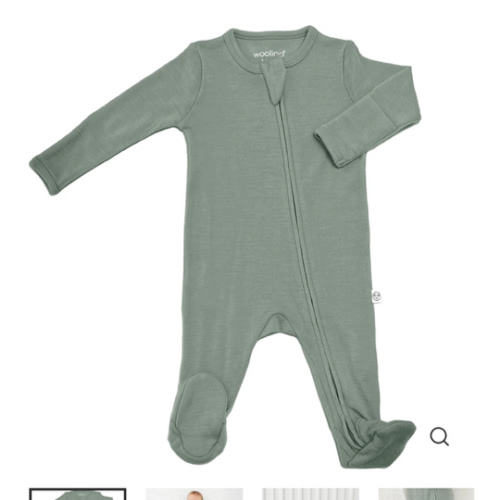 Footie Pajamas, Merino Wool, Sage 0-3 Months