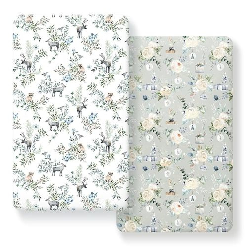 Stretch Ultra Soft Jersey Knit Fitted Crib Sheets Set 2 Pack，Fit All Standard Crib Mattress Pads Safe and Snug, Crib Fitted Sheet for Boys and Girls, Stylish Print - Happy Christmas