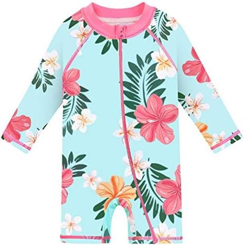 HUAANIUE Baby/Toddler Girls Long Sleeve Zipper Closure Swimsuit One Piece Swimwear with UPF50+ Sun Protection