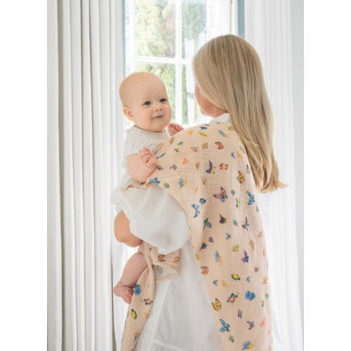 Blush Peach Madame Butterfly Shawl Blanket Multi