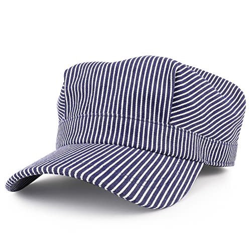 Armycrew Denim Blue Stripe Train Engineer Conductor Cap Fits Infant to Adult 3XL
