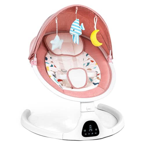Baby Swing for Infants-Electric Baby Swing for Infants 0-12 Month with Remote Control, Baby Girl Swing with 5 Speeds, 5-Point Harness（Pink）