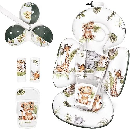 Infant Insert Compatible with 4moms Mamaroo Swing, Including 3 Replacement Toys, Reversible Newborn Insert Head Body Support for Baby Car Seat, Breathable Soft Fabric (Animals)