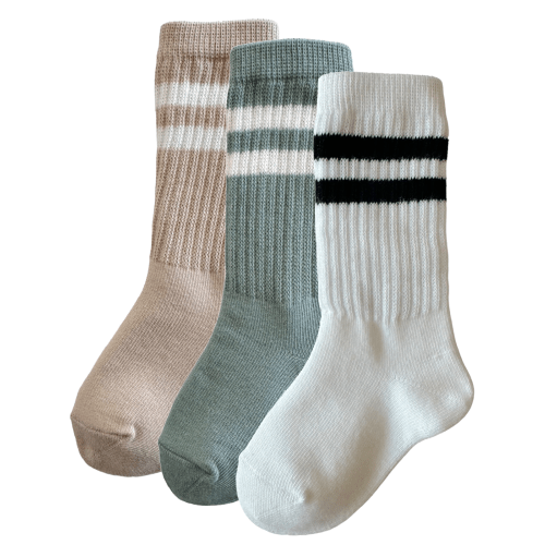 3-Pack Tube Socks, Latte/Sage/White/Black Stripe