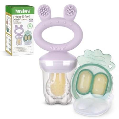 Haakaa Baby Fruit Food Feeder & Mini Freezer Nibble Tray Combo, Breastmilk Popsicle Molds for Baby Cooling Relief, BPA Free Silicone Feeder for Safe I
