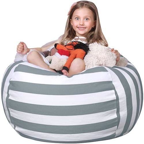 WEKAPO Stuffed Animal Storage Bean Bag Chair Cover for Kids | Stuffable Zipper Beanbag for Organizing Children Plush Toys Large Premium Cotton Canvas (Grey, X-Large)