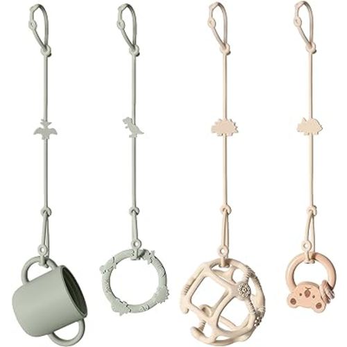 Andy Bear Toy Straps for Baby Toy Safety Straps Silicone High Chair Toy Straps Toddler Bottle Straps for Strollers, High Chair, Cribs, Car Seat, Stroller Accessories, Dinosaur Toys Straps 4PK Sage