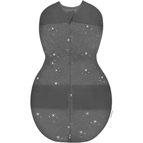 Happiest Baby Sleepea 5-Second Swaddle - 100% Organic Cotton Baby Swaddle Blanket - Doctor Designed Promotes Healthy Hip Development (Charcoal Stars, Small)