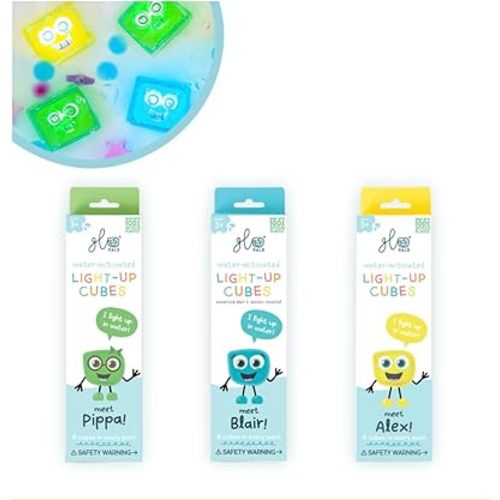 Glo Pals Water-Activated Light-Up Cubes Bundle for Sensory Play (Extraordinary Earth – Green, Yellow + Blue)
