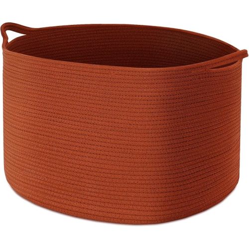 XXL Large Cotton Rope Basket - Maliton Large Storage for Blankets, Towels, Pillows - Round Toy Basket - Woven Laundry Hamper with Handles - 22" x 22" x 14" Nursery Hamper Bin, Burnt Orange