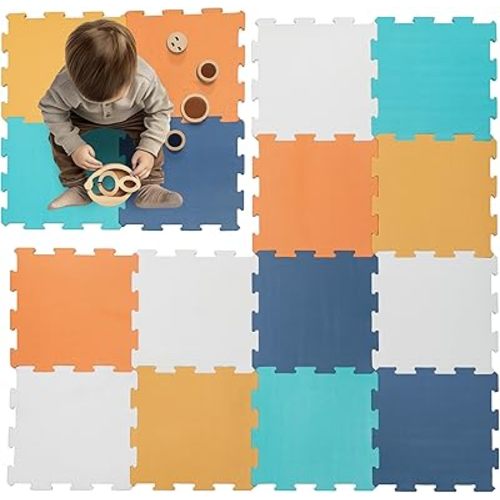 Enovoe Baby Play Mat for Floor - Non-Toxic, Interlocking EVA Foam Mats -16 Pcs - Cushioned Foam Puzzle Floor Mat for Kids & Infants - Ideal for Playrooms, Nurseries, and Home Gyms (12" x 12")