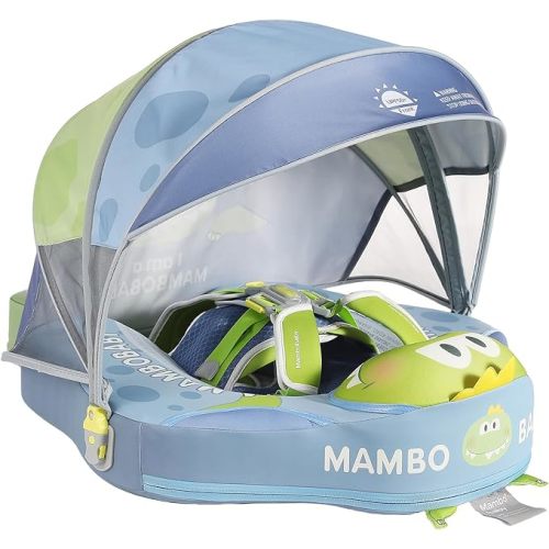 Mambobaby Float Deluxe Baby Pool Float: Safe & Comfortable Swim Trainer for Infants & Toddlers, Non-Inflatable Design, UV Protection Canopy, Fun Water Experience for Ages 3-24 Months