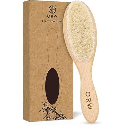 ORW OREN’S Baby Hair Brush - Perfect for Newborn, Toddlers, Infants, Girls & Boys - Beechwood Handle & Goat Hair White Bristle Brush for Gentle Scalp Grooming, Cradle Cap Relief