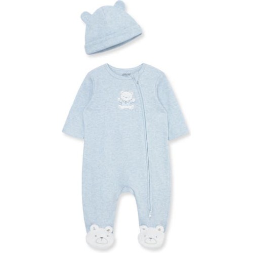 Blue Bear Cotton Footie & Hat Set, 3M