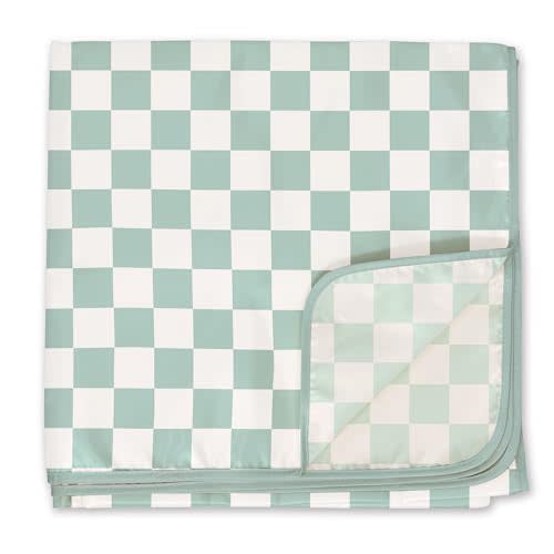 Tiny Twinkle Mess-Proof Splat Mats for Under high Chairs or Table Cover Art Projects for Baby and Toddler - Waterproof, Washable Floor or Table Splash mat 51" x 51" (Sage Checkers)