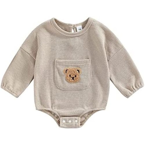 Douhoow Cute Baby Sweatshirt Romper Waffle Knit Baby Clothes Infant Girl Boy Fall Winter Outfits