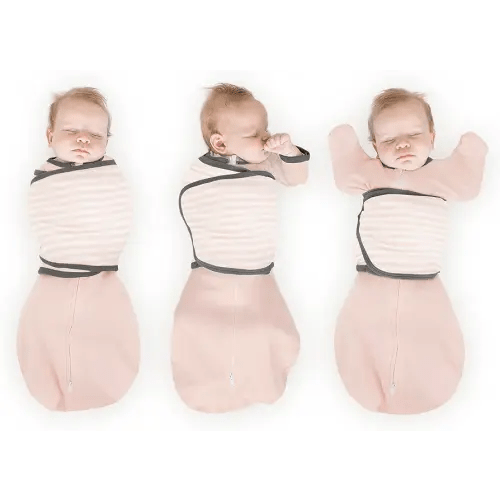 Omni Swaddle Sack by Amazing Baby - Transitional Swaddle with Arms Up Sleeves & Mitten Cuffs, Pink Stripes, Size Small, 0-3 Months