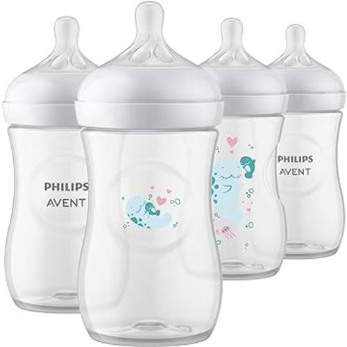 Philips AVENT Natural Baby Bottles with Natural Response Nipple, with Manatee Design, 9oz, 4pk, SCY903/61